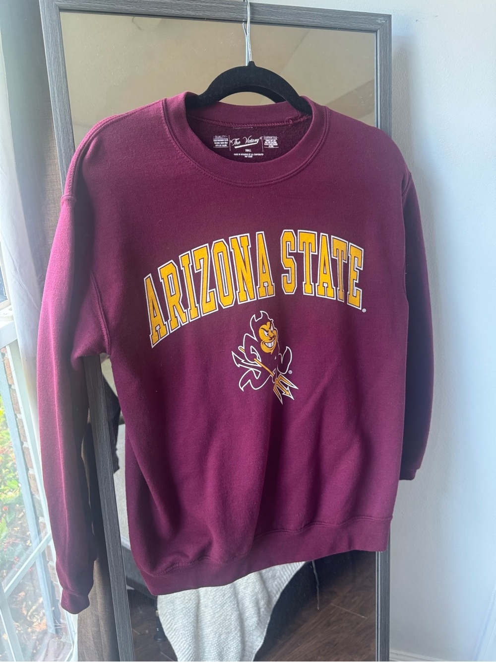 Varsity Arizona State Maroon Crewneck Sweatshirt with Gold Lettering
